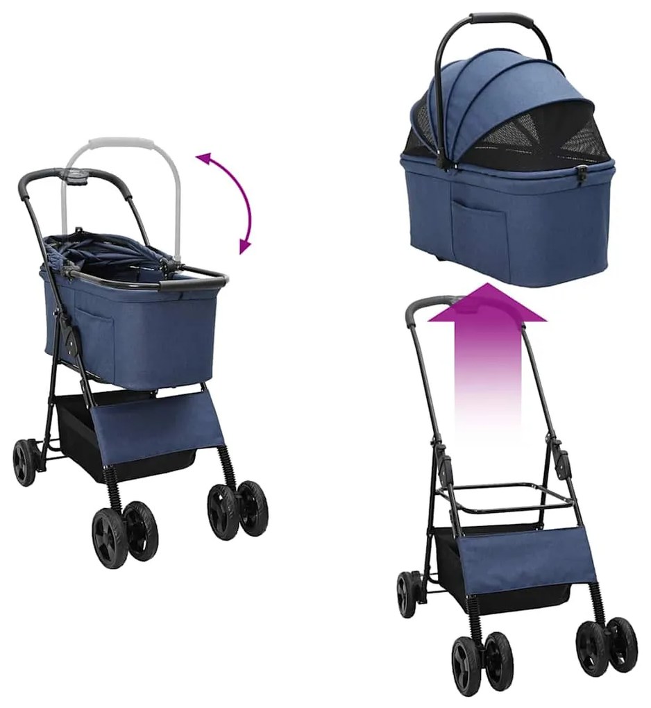 Carrinho de Pet Dobrável Azul 81 x 47 x 99 cm Tecido Oxford