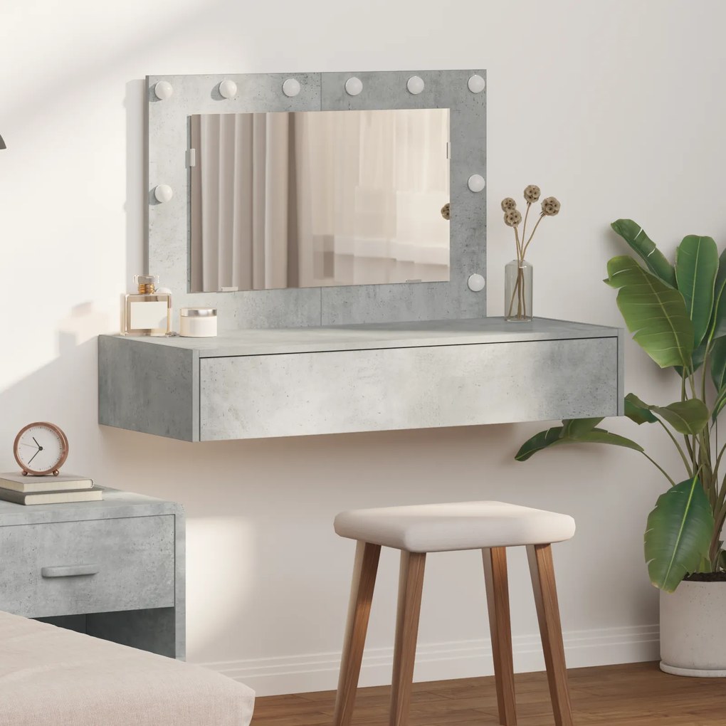 vidaXL Mesa de Maquilhagem Suspensa com Luzes LED em Cinza Betão
