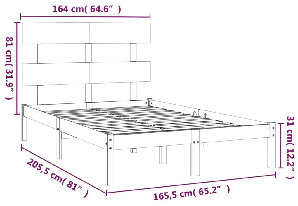 Estrutura de cama 160x200 cm pinho maciço preto