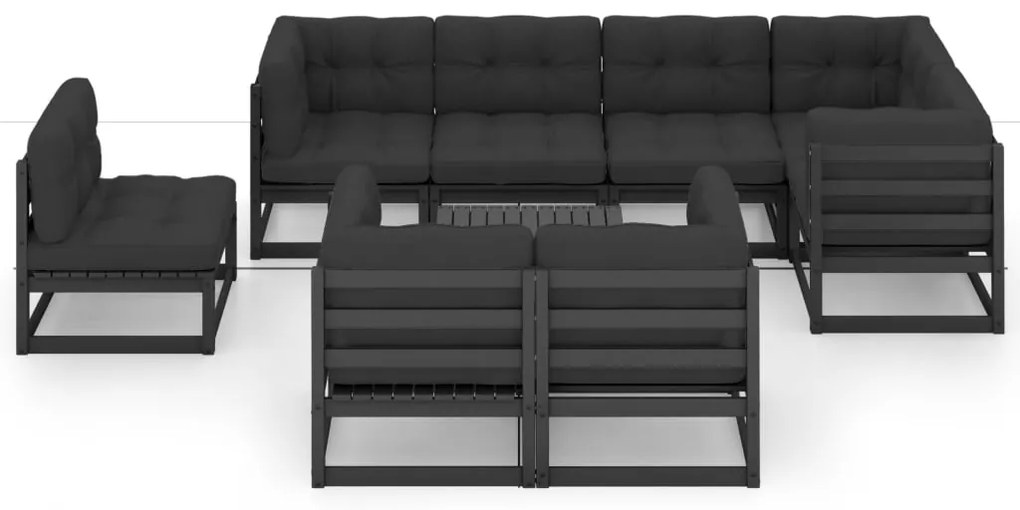 9 pcs conjunto lounge de jardim c/ almofadões pinho maciço