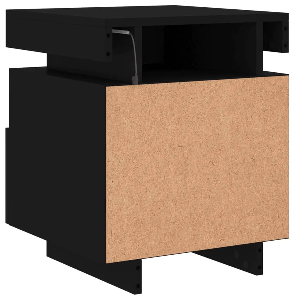 Mesa de Cabeceira Livia com Luzes LED - Preto - Design Moderno