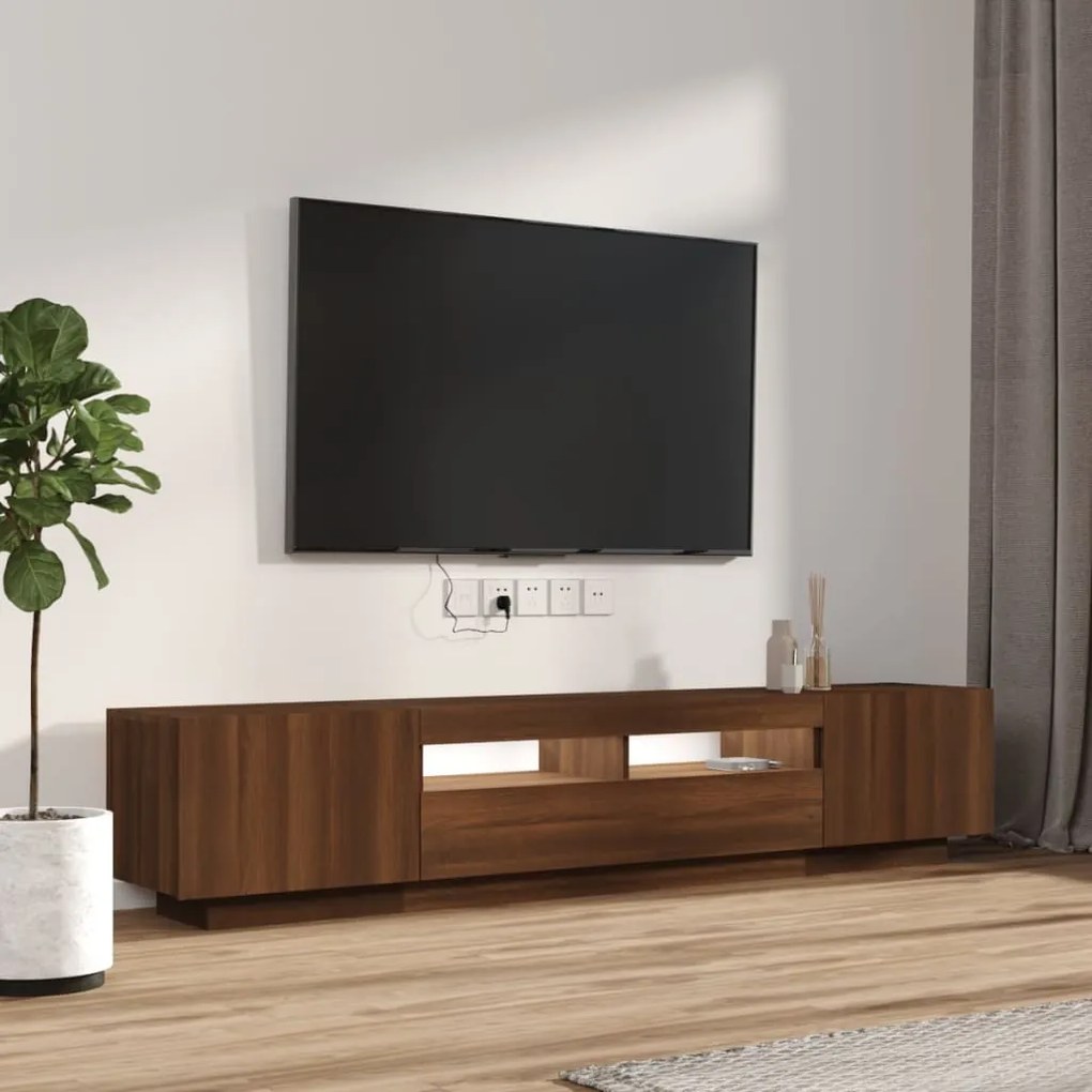 Conjunto móveis de TV 2pcs c/ LEDs madeira carvalho castanho