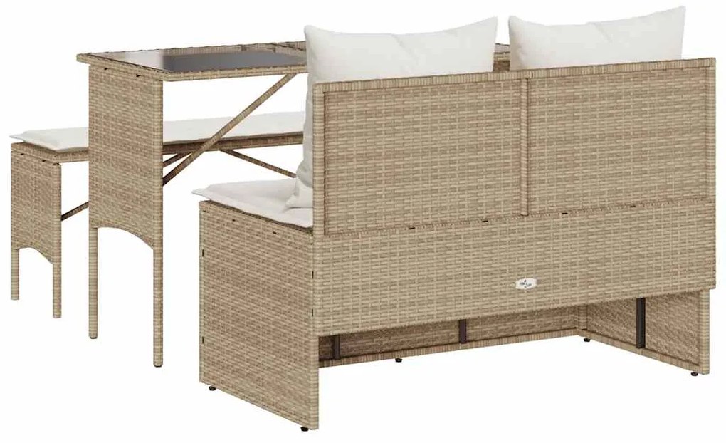 3 pcs conjunto de jantar p/ jardim com almofadões vime PE bege