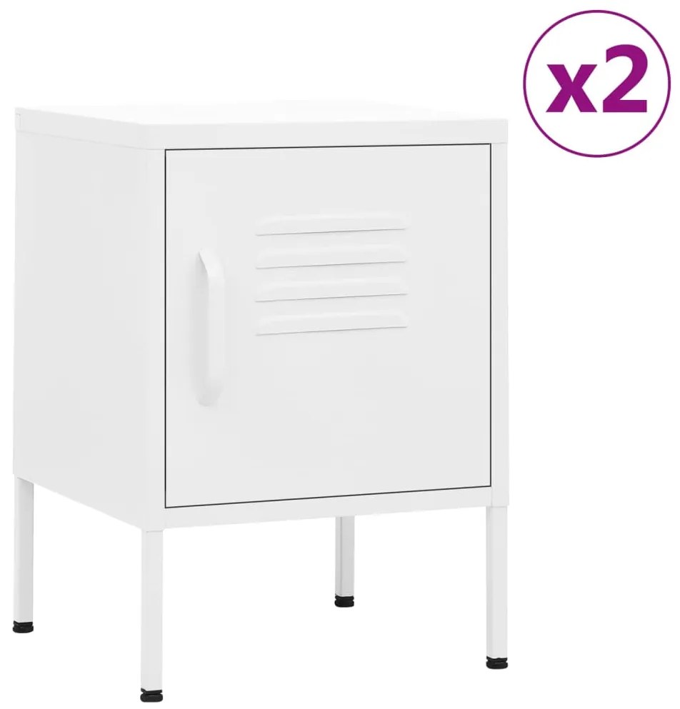 Mesas de cabeceira 2 pcs 35x35x51 cm aço cor branco