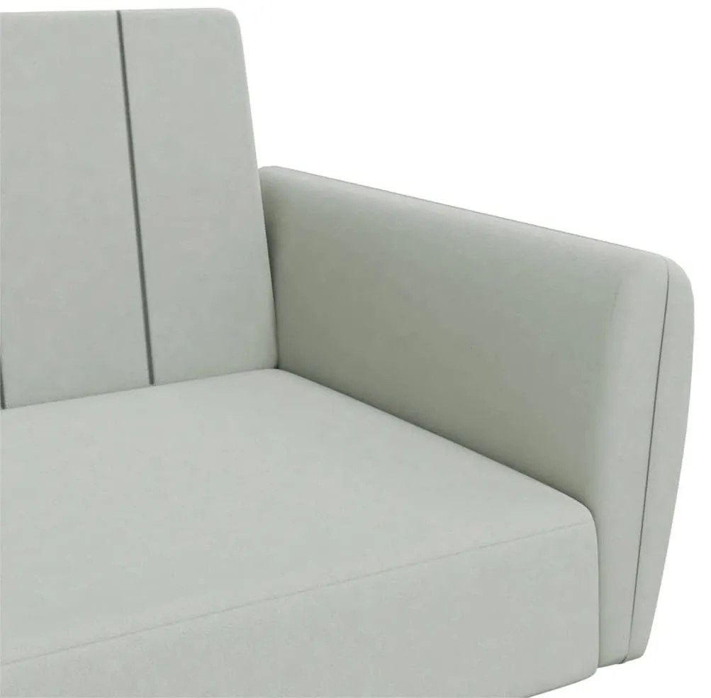 Sofá-cama 2 lugares c/ apoio de pés veludo cinza-claro