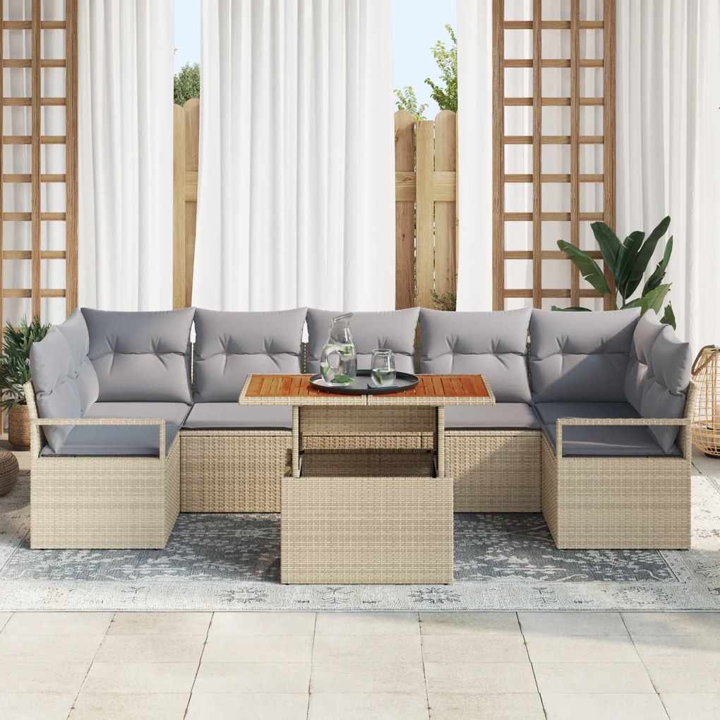 Conjunto de Sofá de Jardim vidaXL 8 peças com Almofadas Bege Rattan Po