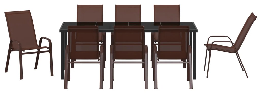 Conjunto de Jantar de 9 Peças vidaXL Castanho Textilene e Aço