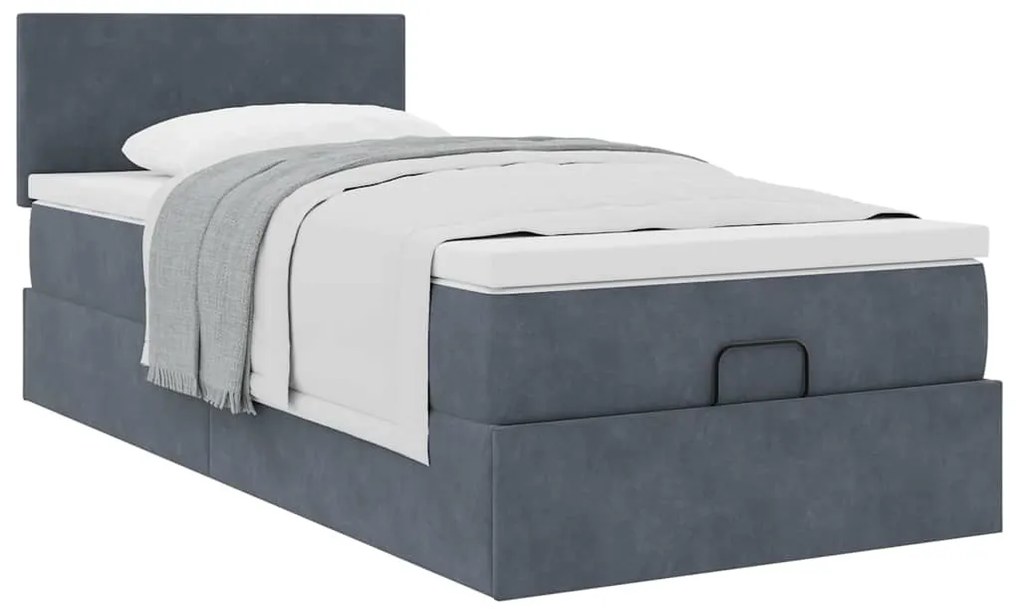 Estrutura de cama otomana com colchão cinza escuro veludo