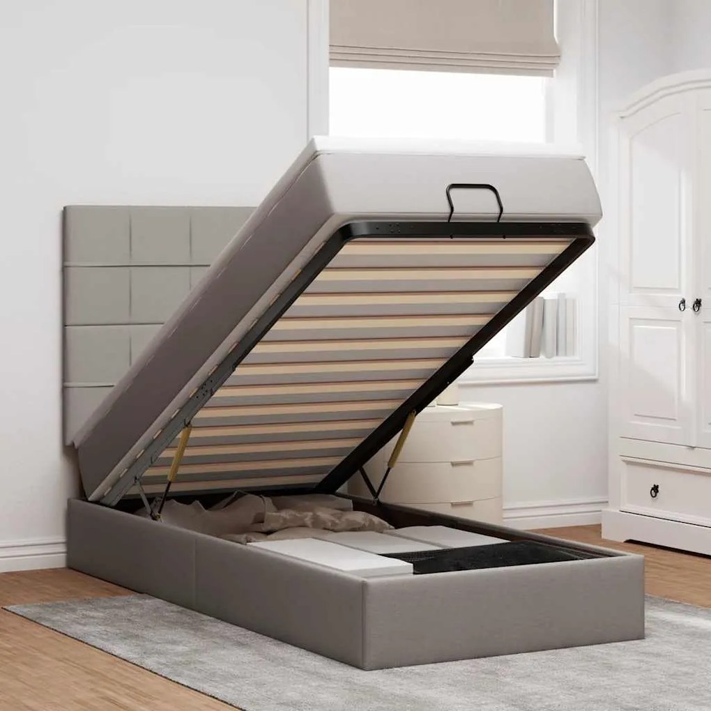 vidaXL Estrutura de cama otomana com colchão tecido cinzento 100x200cm