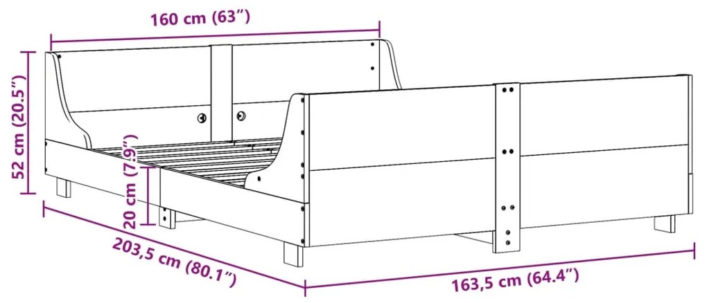 Estrutura de cama com cabeceira 160x200 cm pinho maciço