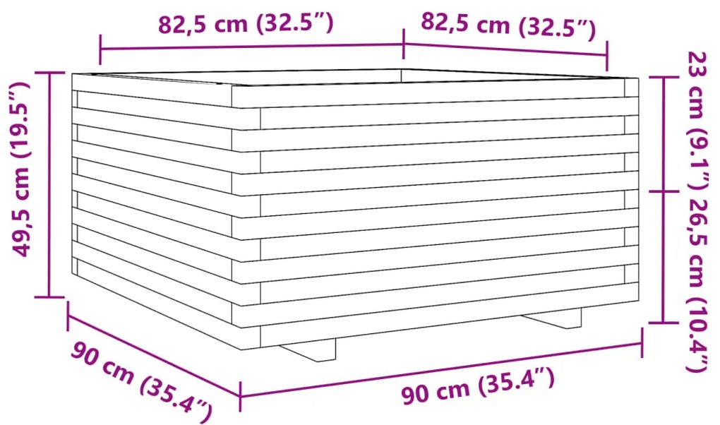 Vaso/floreira de jardim 90x90x49,5 cm madeira pinho impregnada