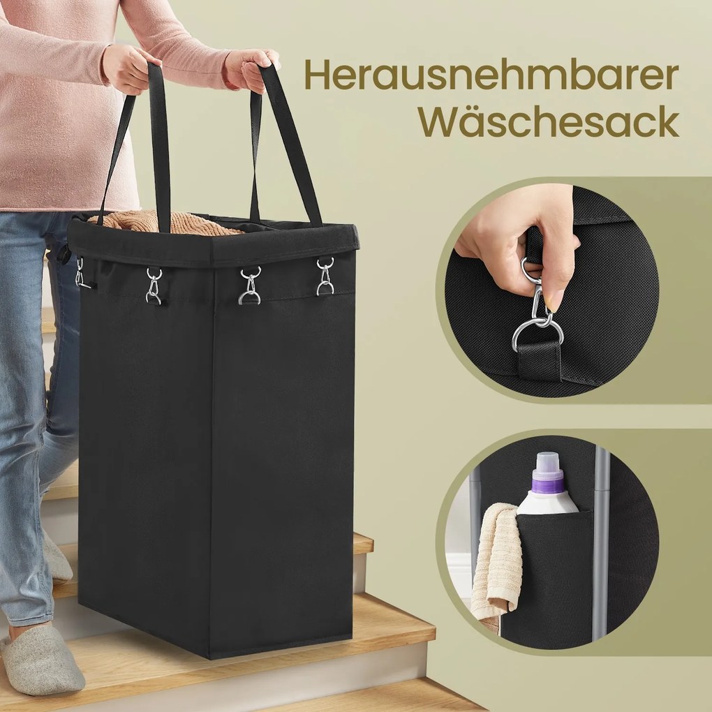 Carrinho para roupa suja de 70 L, 61 x 29 x 81 cm preto