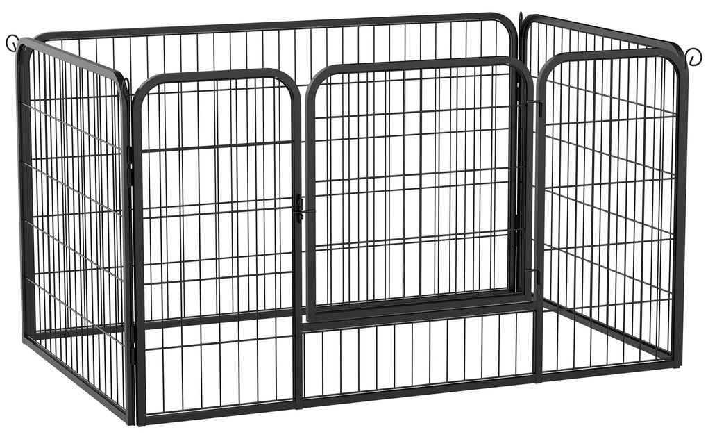 PawHut Parque para Animais de Estimação Retangular Gaiola para Cães 4 Paineis de Metal com Porta e Dupla Fechadura Cerca de Treinamento 129x84x70cm Preto