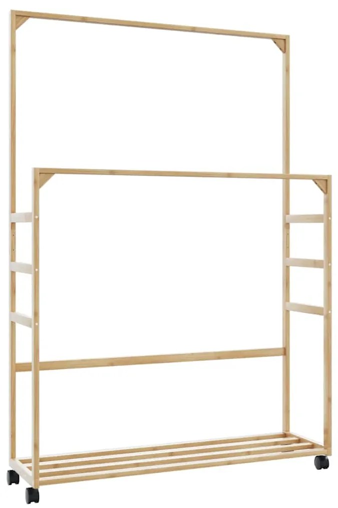 Cabide com prateleiras e rodas 90x35x155 cm bambu