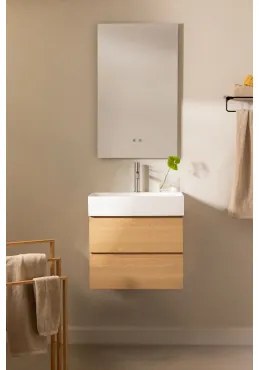 Conjunto De Móvel De Casa De Banho Em Madeira E Chapa De Freixo Com Lavatório Integrado Ona Madeira Natural & Retangular Led - Sklum
