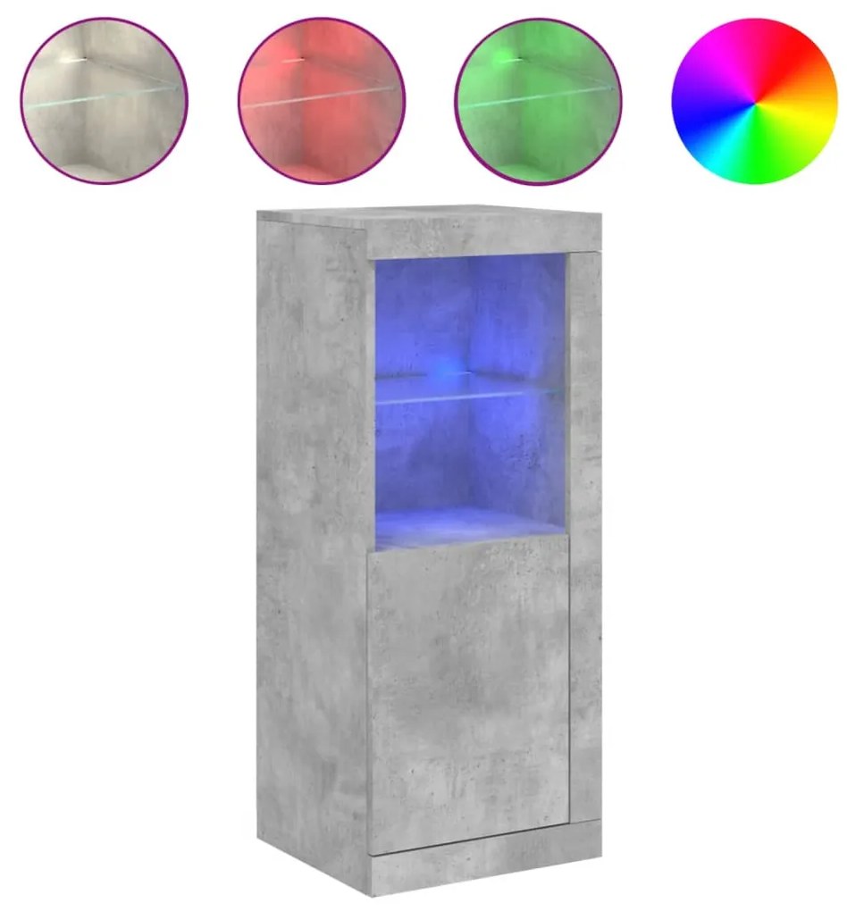 Aparador com luzes LED 41x37x100 cm cinzento cimento