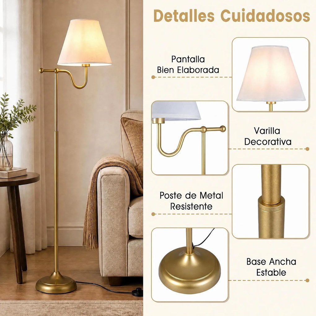 Candeeiro de Pé, Braço Ajustável 25 x 158 cm, Dourado