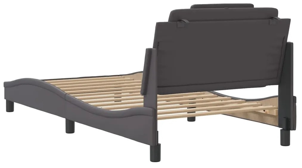 Estrutura cama c/ cabeceira 100x200cm couro artificial cinzento
