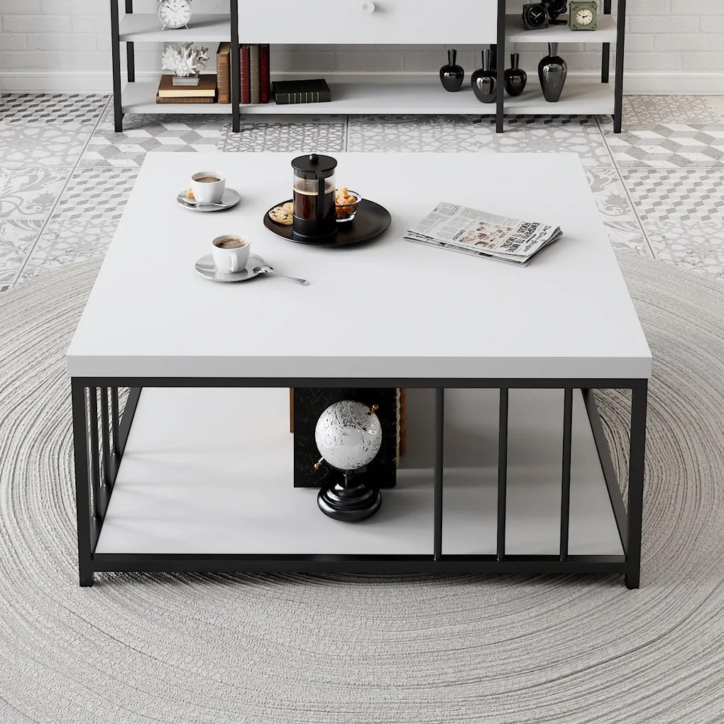 Mesa de Centro Zenn – Branco e Preto – 90 x 90 x 40 cm