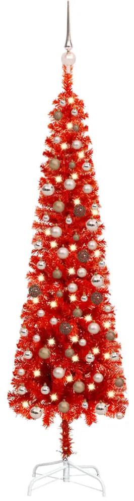3078082 vidaXL Árvore de Natal fina com luzes LED e bolas 180 cm vermelha