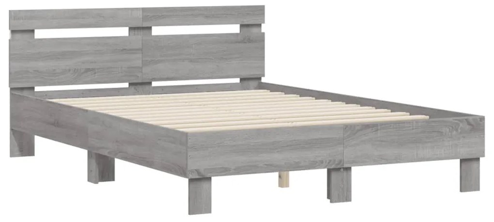 Estrutura cama c/ cabeceira/luzes LED 120x200cm cinzento sonoma