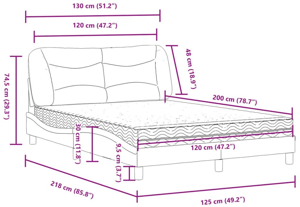 Cama com colchão 120x200 cm couro artificial preto