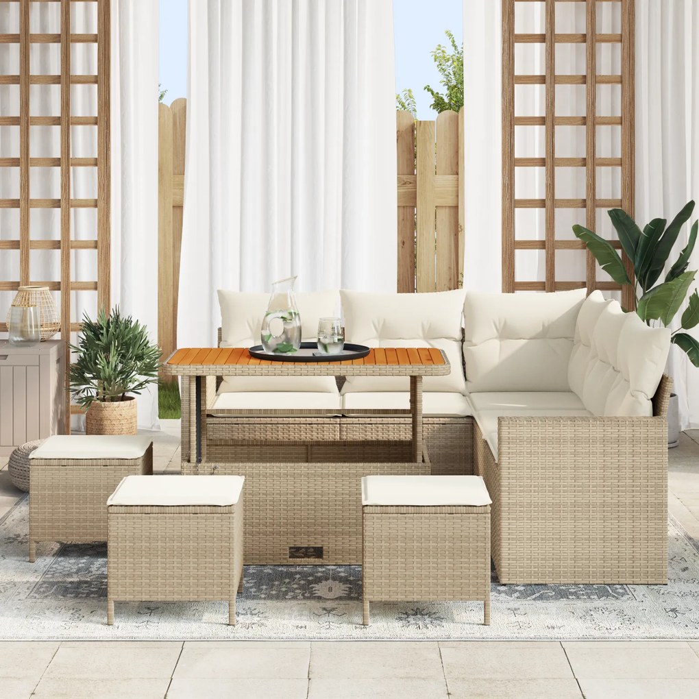 Conjunto de Sofás de Jardim vidaXL com Almofadas Bege Vime Acácia, Con