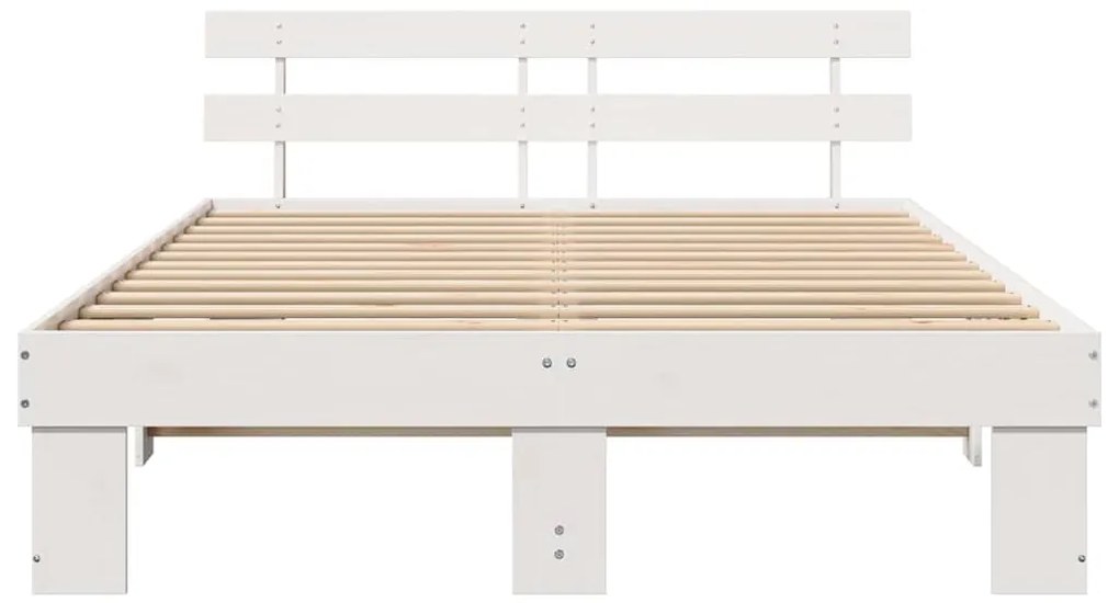 Estrado de Cama com Cabeceira Branco 140x200 cm Madeira Sólida Pinho