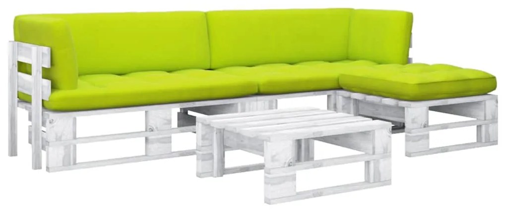 4 pcs conj. lounge paletes + almofadões pinho impregnado branco