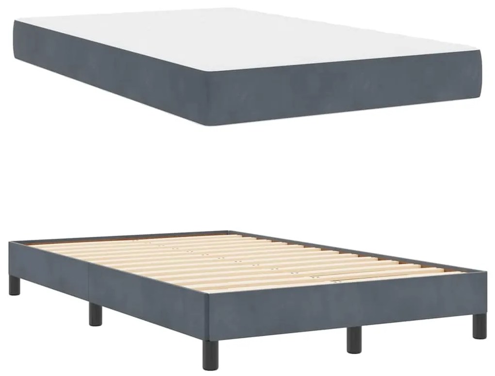 Cama box spring com colchão Cinza Escuro 120 x 190 cm Veludo