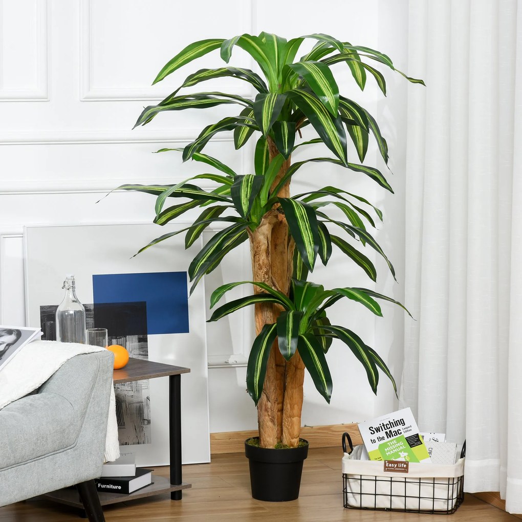 Planta Artificial Decorativa Dracaena com Pote Árvore Sintética 66 Folhas Ø20x160 cm Verde