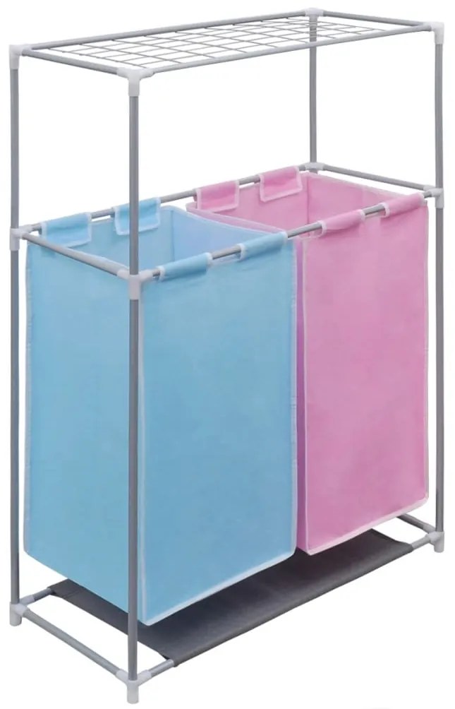 Cestos separadores roupa 2 secções c/ prateleira p/ secar 2 pcs
