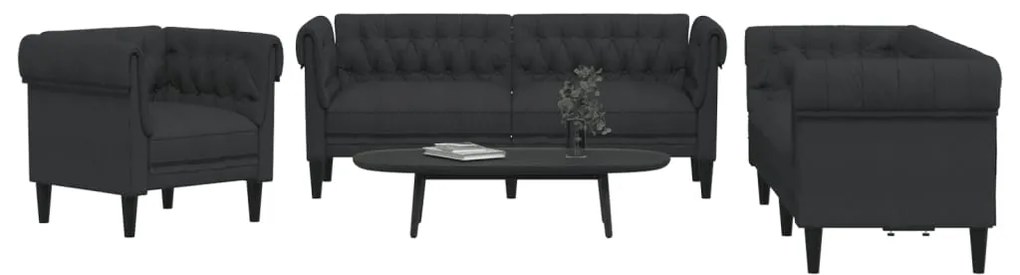 3 pcs conjunto de sofás tecido preto