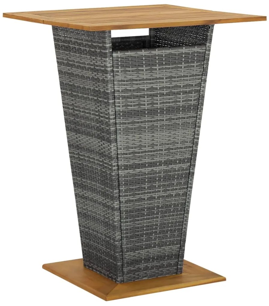 vidaXL Mesa de bar 80x80x110 cm vime PE e acácia maciça cinzento