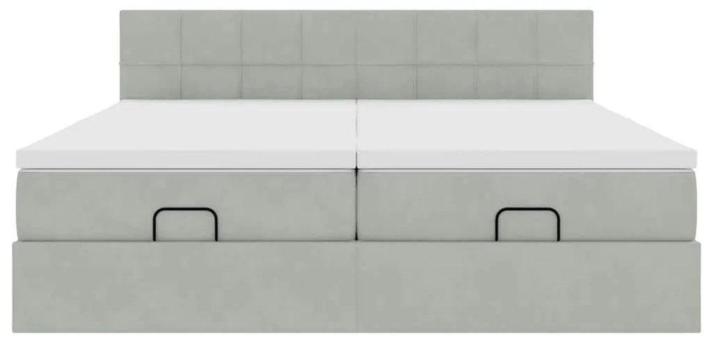 Estrutura cama otomana colchões 200x200cm veludo cinzento claro