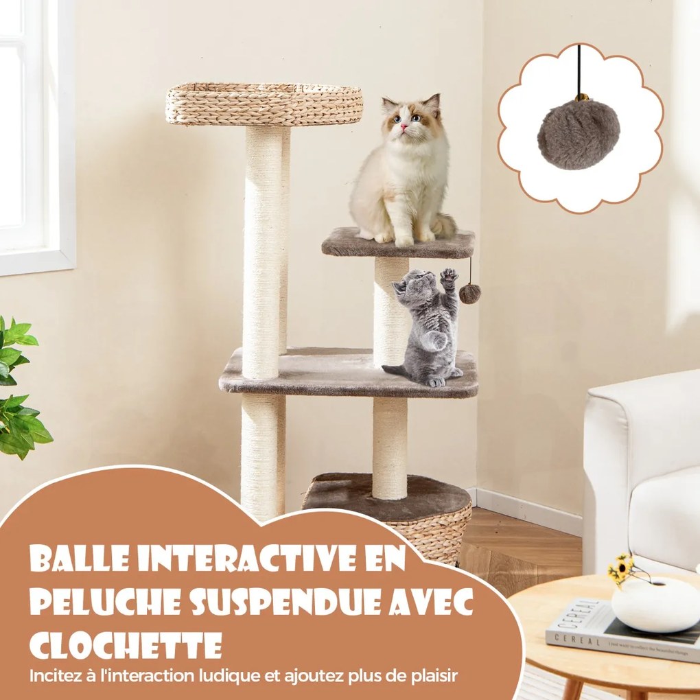 Torre para gatos de 122 cm com postes de arranhar de sisal, poleiro, condomínio, bege