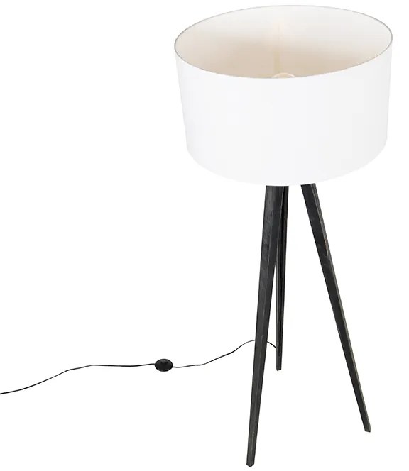 Candeeiro de pé tripé preto com abaajur branco 50 cm - Tripod Classic Moderno