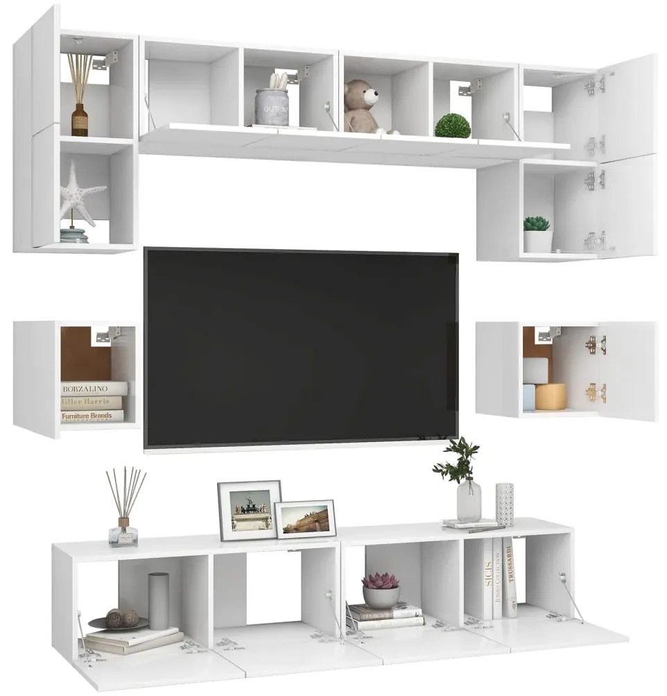 8 pcs conjunto de móveis de TV derivados de madeira branco