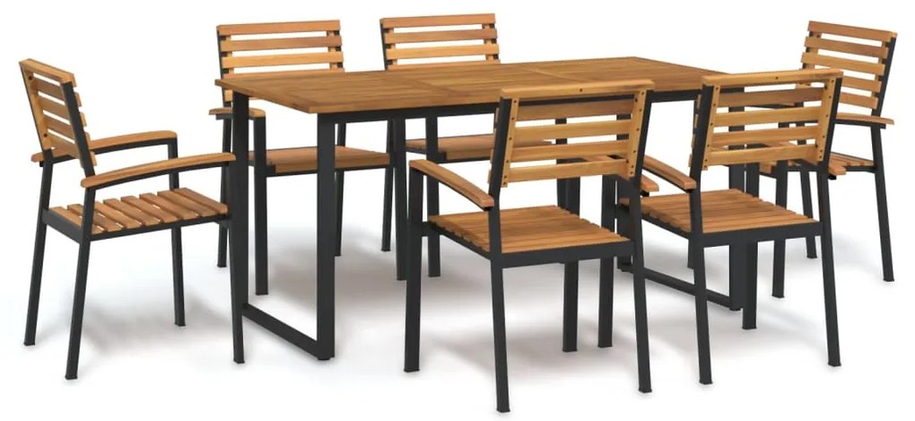 vidaXL Conj. jantar p/ jardim 7 pcs madeira de acácia maciça e metal