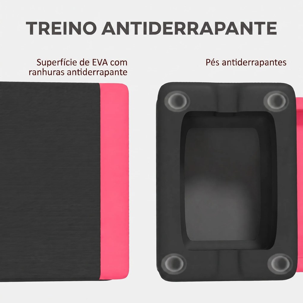 Step Aeróbico Antiderrapante para Fitness com 3 Níveis de Altura 77x36x20,5 cm Rosa e Preto