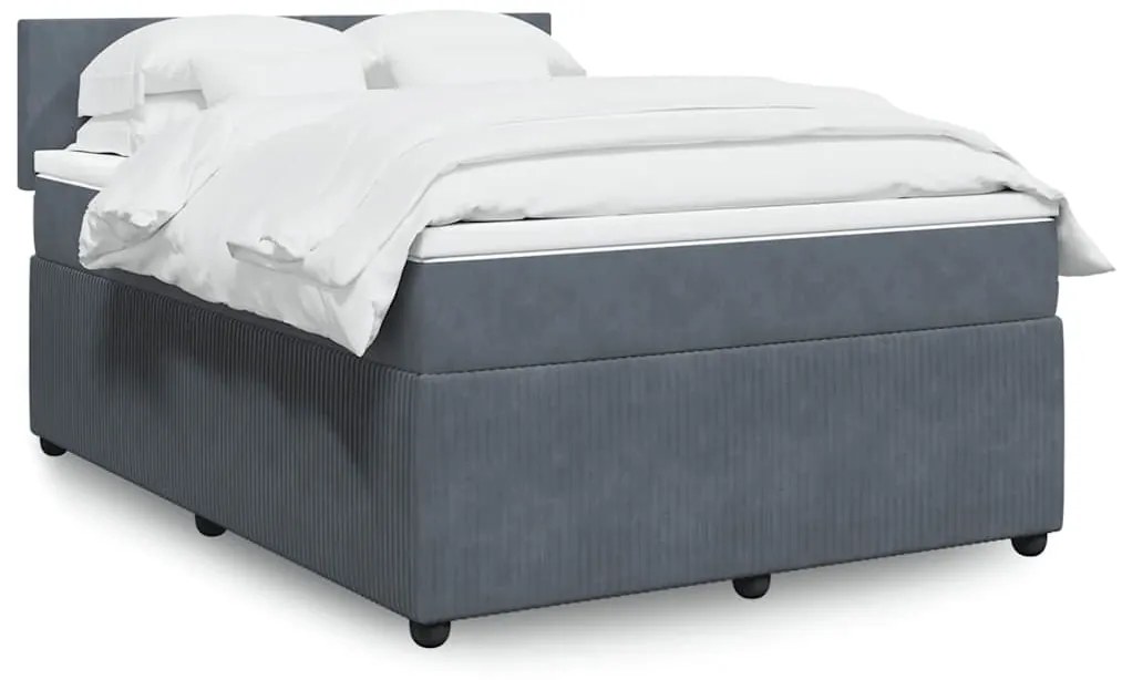 vidaXL Cama com molas/colchão 140x190 cm veludo cinzento-escuro