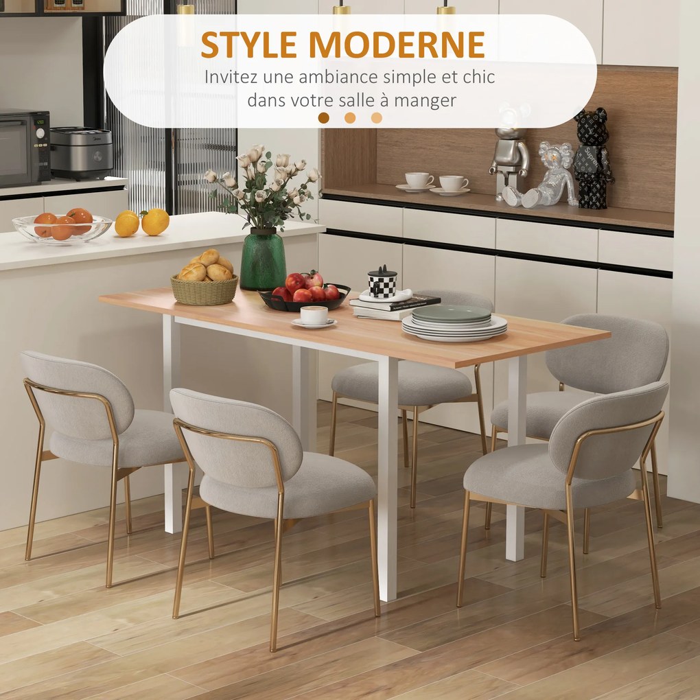 Mesa de jantar extensível, mesa de cozinha de design moderno com tampo grande para 6 pessoas e estrutura em aço castanho (CADEIRAS NÃO INCLUÍDAS)