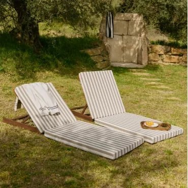 Pacote De 2 Espreguiçadeiras Reclináveis Em Madeira De Acácia Idaira Gardénia Branco - Beige De Amêndoa & Castanho-acácia Escuro - Sklum