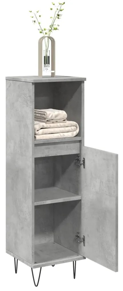 vidaXL Armário WC 30x30x100 cm derivados de madeira cinzento cimento