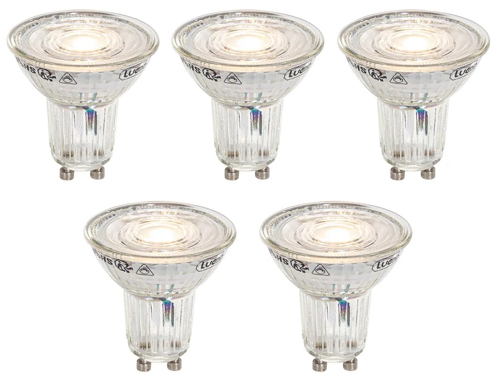 Conjunto de 5 lâmpadas LED GU10 50mm reguláveis em Kelvin transparentes 4,9W 400 lm 2200-3000K
