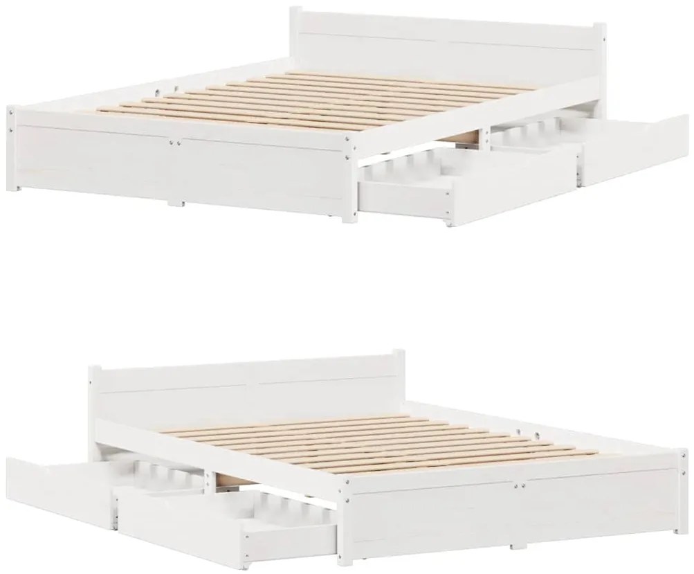 Cama sem colchão 150x200 cm madeira de pinho maciça branco