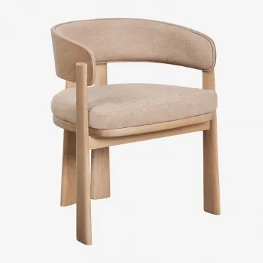 Pack De 4 Cadeiras De Jantar Em Madeira De Carvalho E Estofadas Olea Signature Castanho Roble & Tecido Castanho Trigo - Sklum