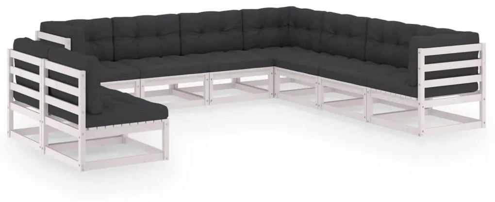vidaXL 9 pcs conj. lounge de jardim c/ almofadões pinho maciço branco