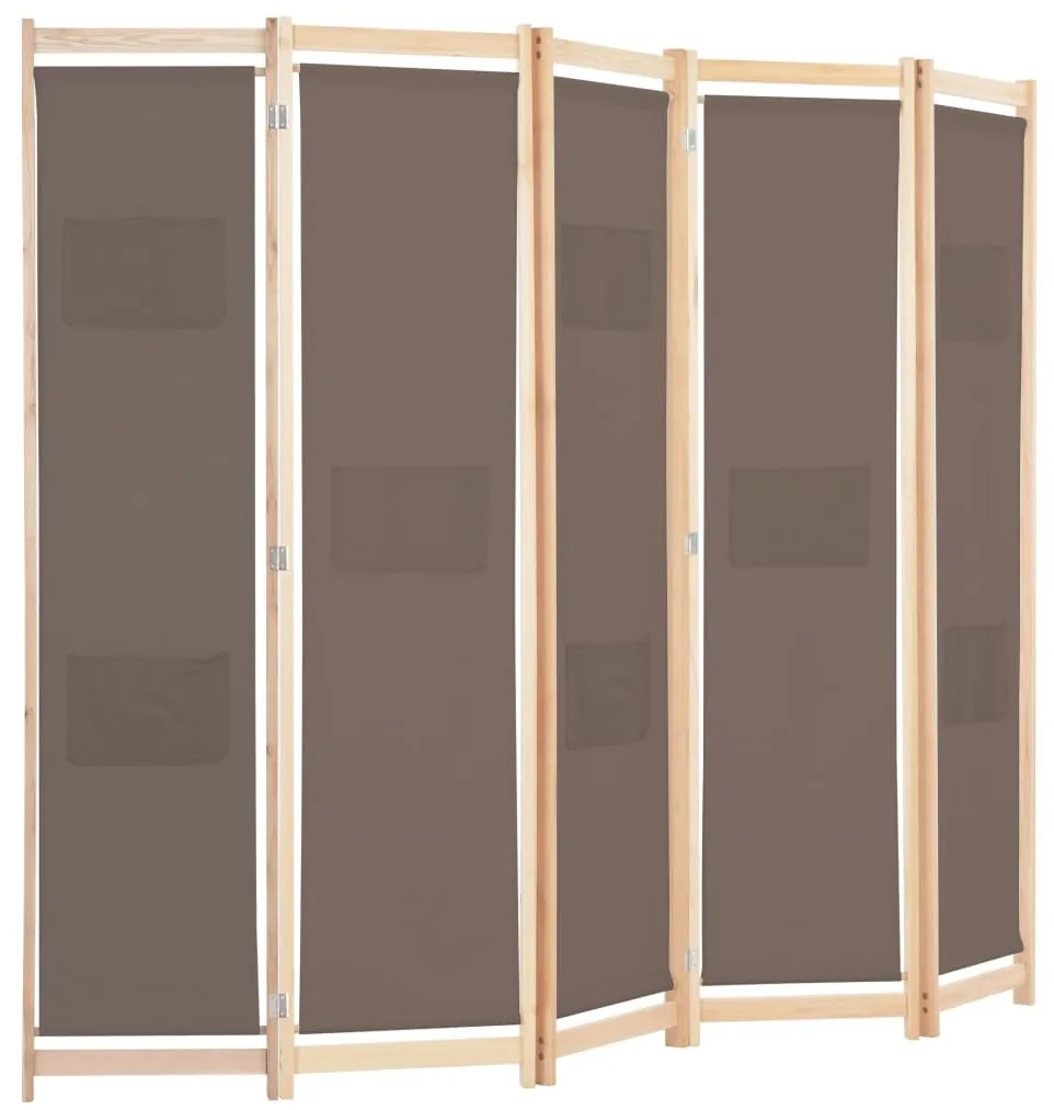 Divisória de quarto com 5 painéis 200x170x4 cm tecido castanho