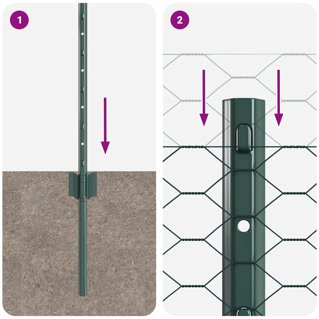 Postes de Cerca vidaXL 11 pcs U-Channel Verde 40 cm Aço